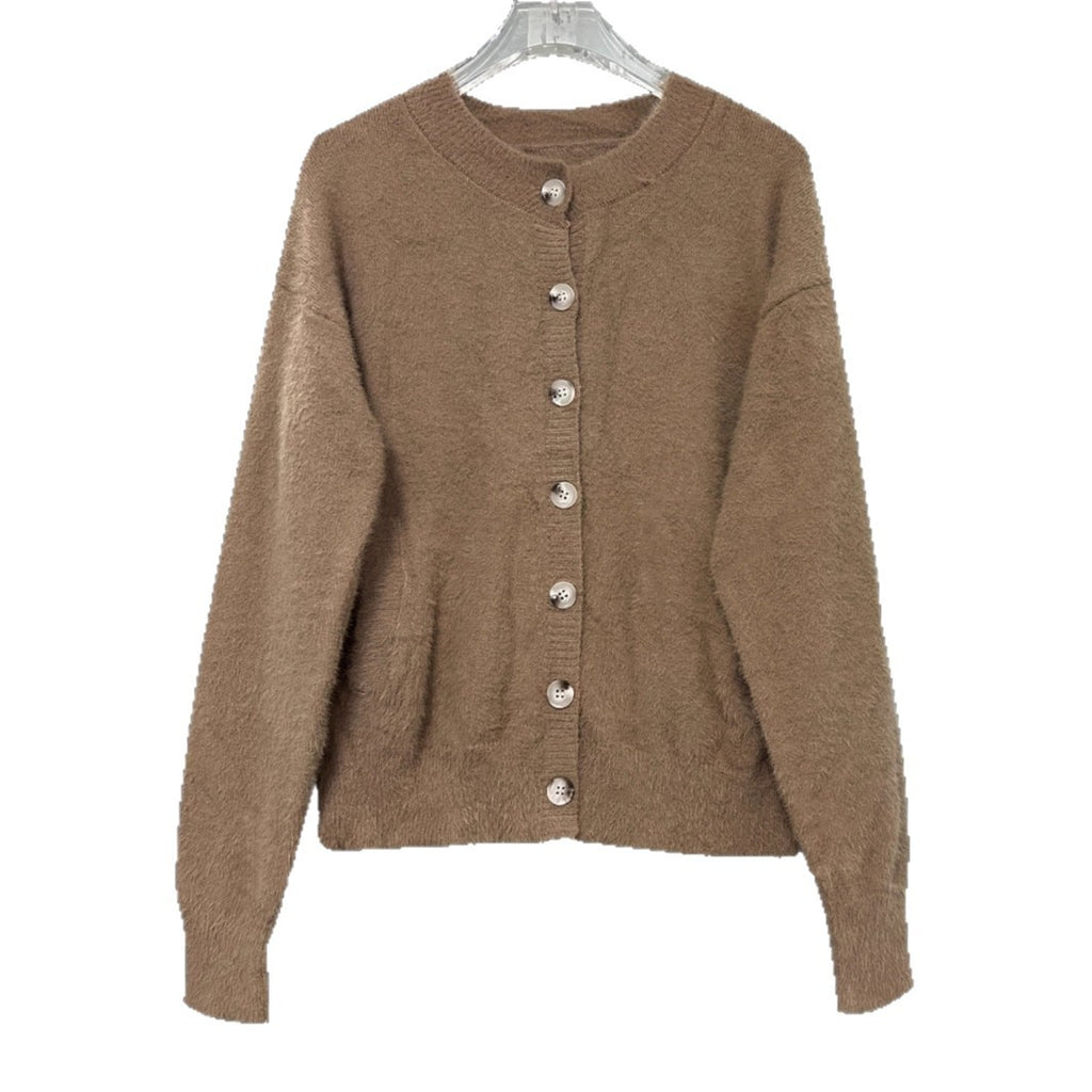 Autumn And Winter New European And American All-matching Loose Casual Solid Color Buttons Knitted Top For Women