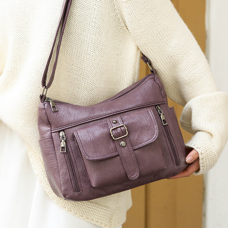 Retro Large Capacity Soft Authentic Leather Tactile Feel Shoulder Messenger Bag