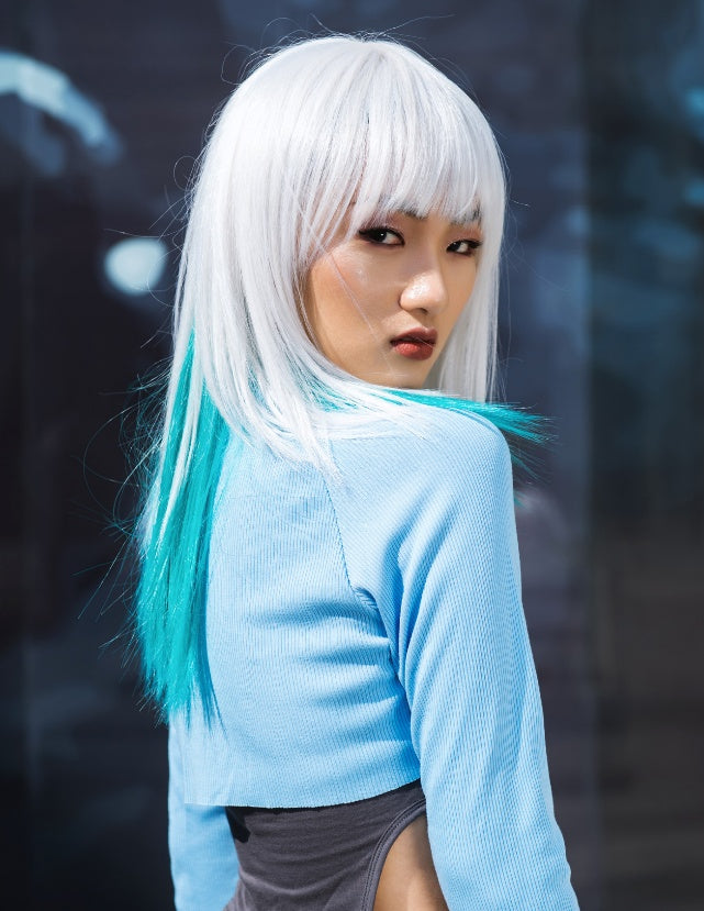 Self-pickup Long Natural Black Wigs For Women,Natural Black Wigs With Bangs Layered Shoulder Length Synthetic Wig For Daily Party  24 Inch