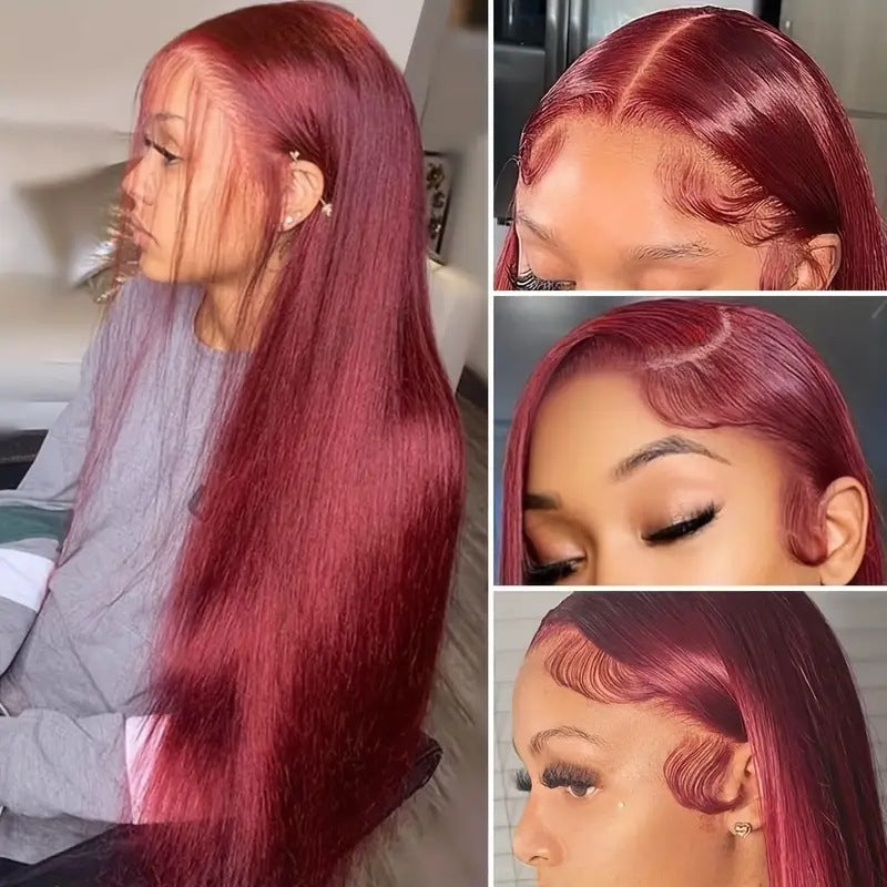 Wine Red Straight Front Lace Straight Hair Wig