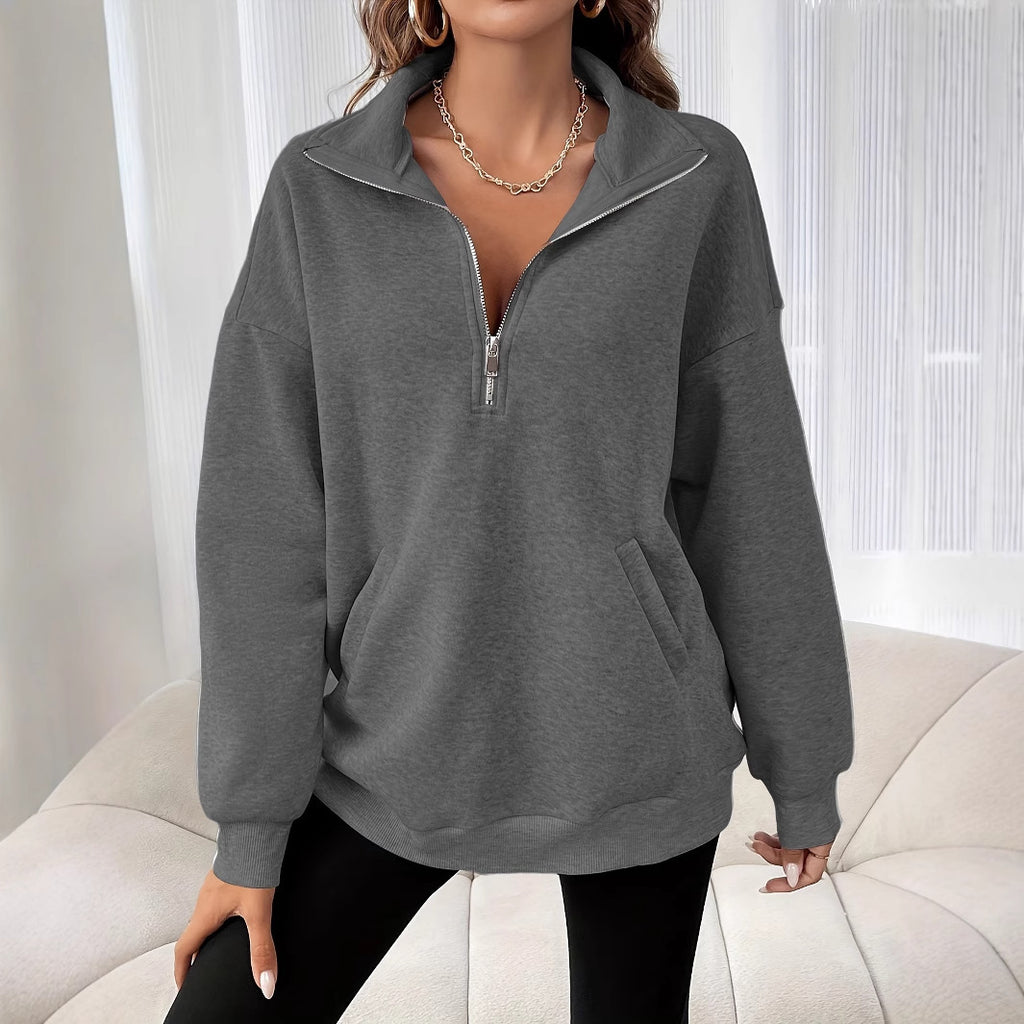 Autumn And Winter Loose Long Sleeve Half Zipper Sweater