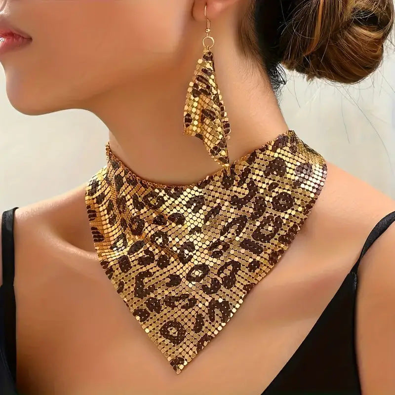 Oumei Liang Sequin Silk Scarf Design Collar Necklace Eardrops Suit