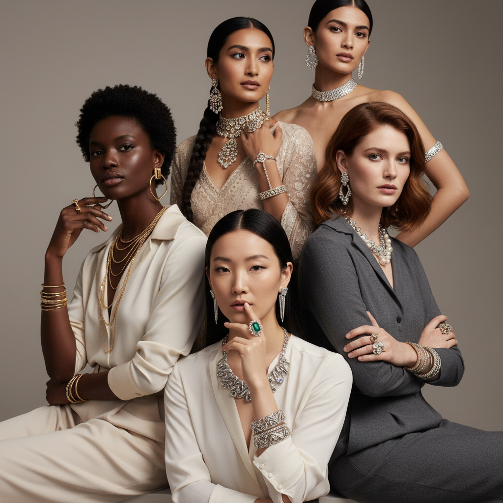 CEATE 424*369 IMAGE PX IMAGE OF 5 MODELS WEAING ALL KINDS OF JEWELRY 