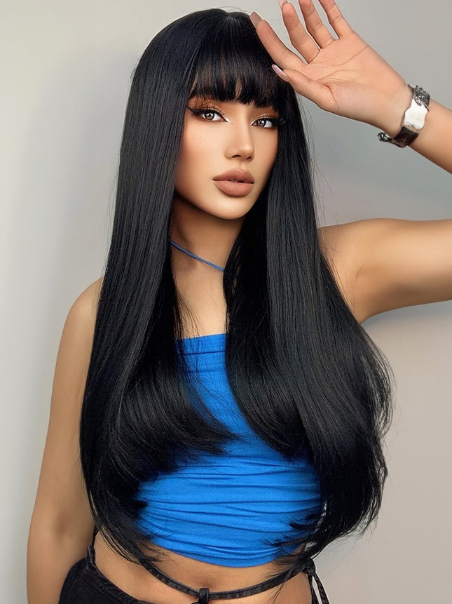 ENTRANCED STYLES Natural Black Wigs For Women Long Straight Wig With Bangs Black Hair Wigs Heat Resistant Synthetic Womens  ---Only Supports Self-pickup.
