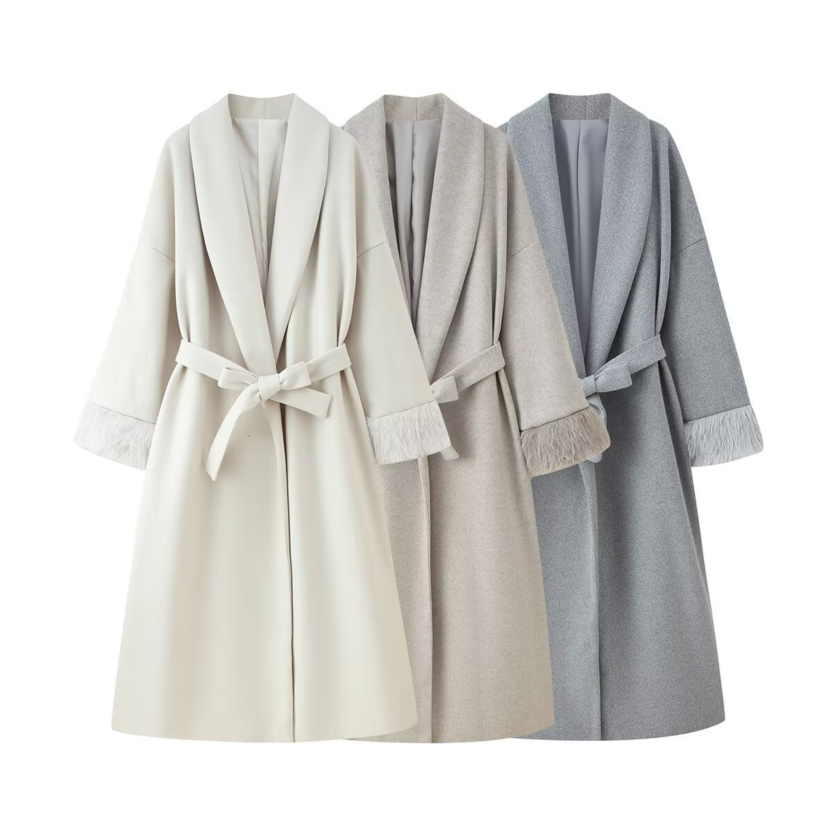 Autumn And Winter Lacing Cuff Woolen Coat